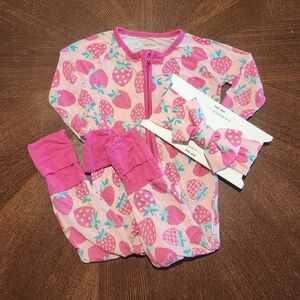 Little Sleepies Strawberries Zippy + Bow 3-6mo
